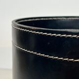 Black leather and brass desk basket