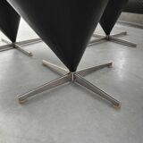 Set of 6 vintage black leather cone chairs by Verner Panton for Gebrüder Nehl