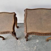 Pair of Vintage Wooden Nesting Tables with Glass Tops & Cabriole Legs