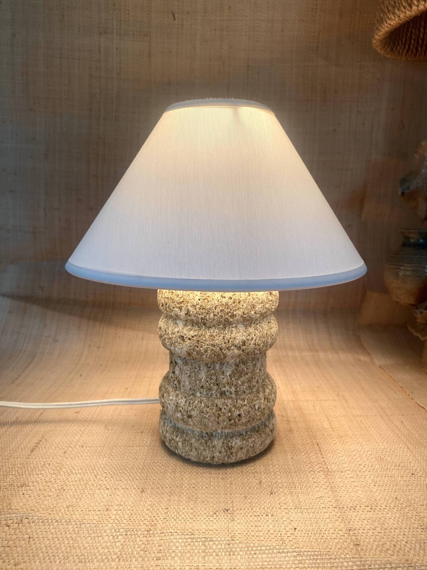 Lampe pierre annees 70 et l’abat-jour coton