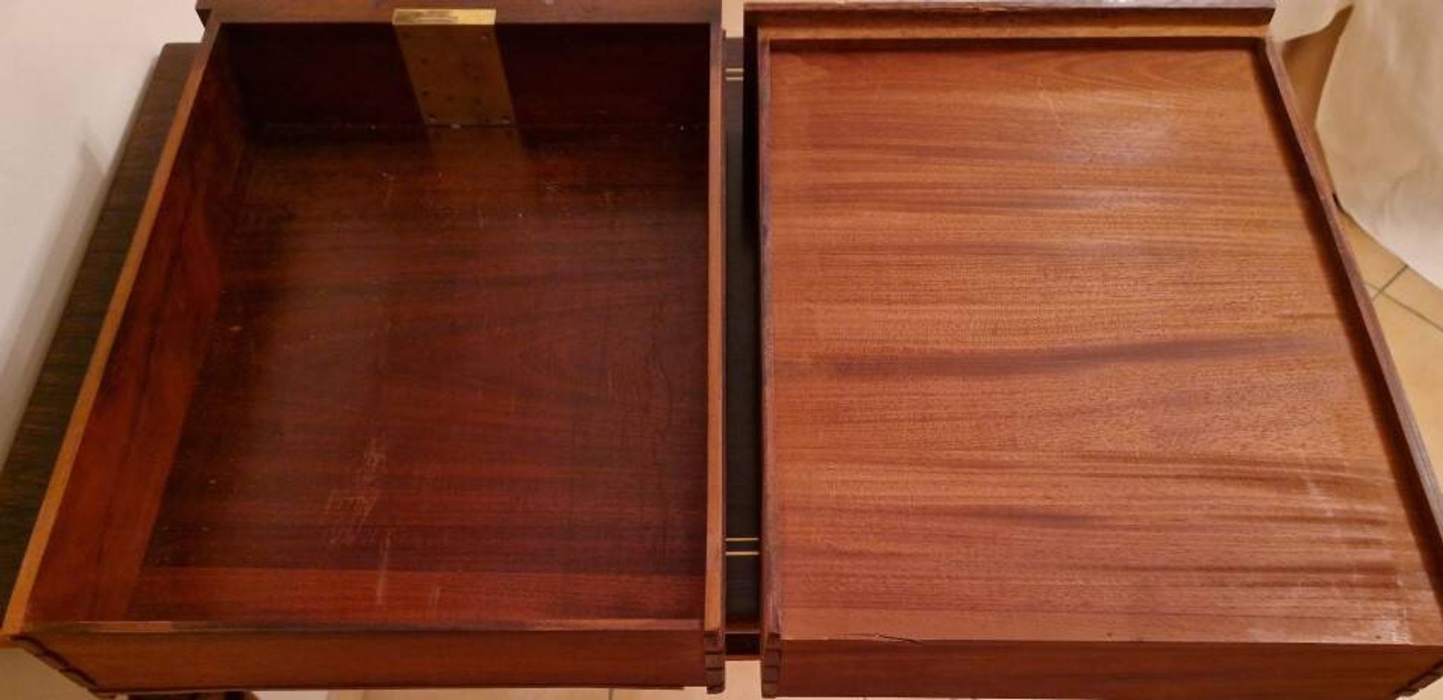 Restored antique Louis XVI style desk with a 19th-century leather top.