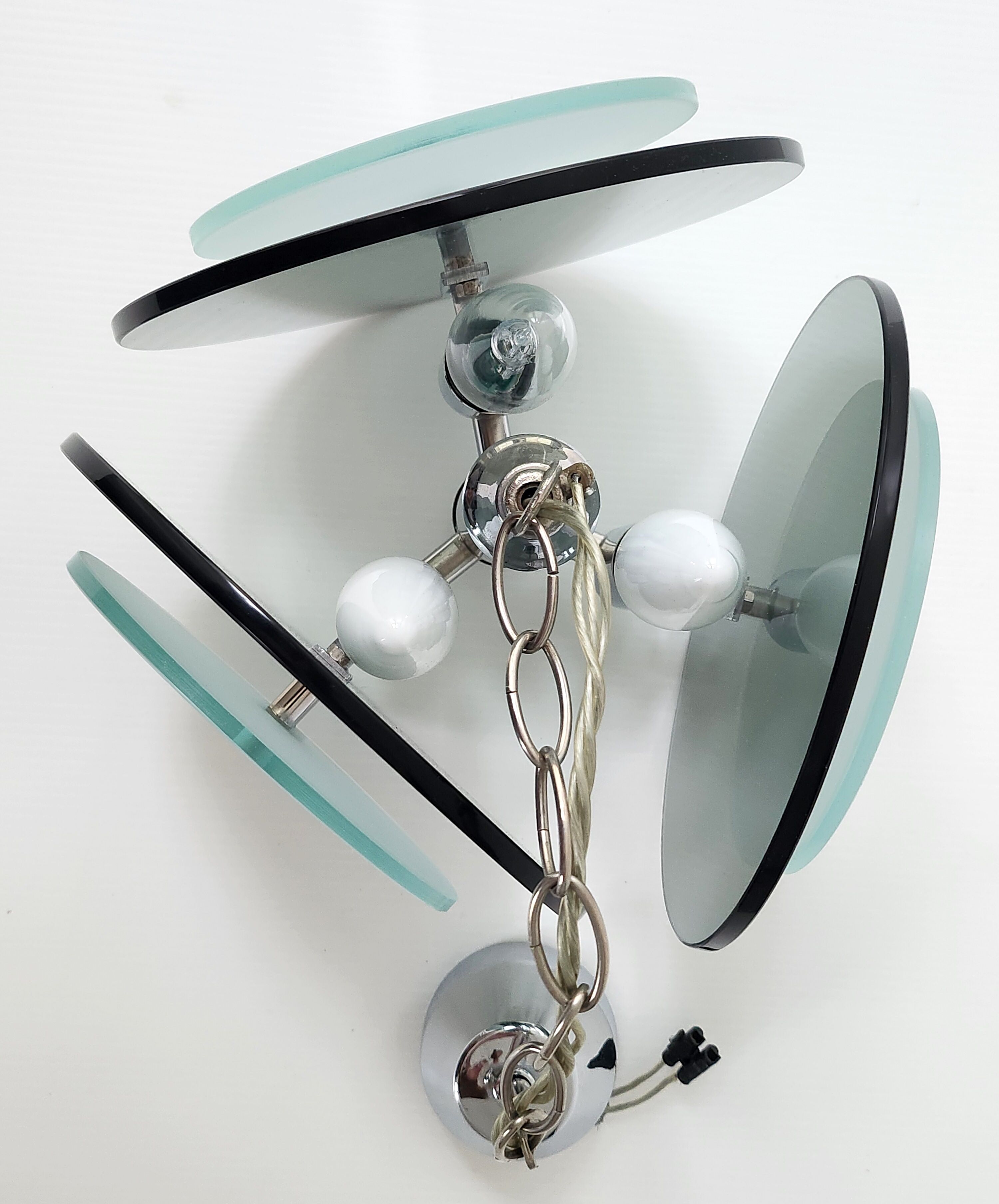 Pendant lamp vintga space age glass & chrome