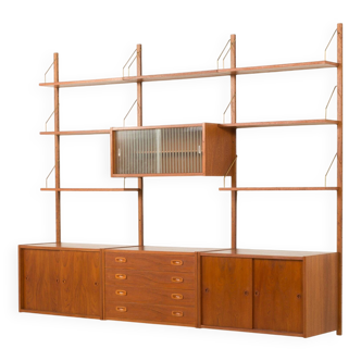Preben Sorensen PS System three bay teak wall unit, Randers, Denmark 1960s