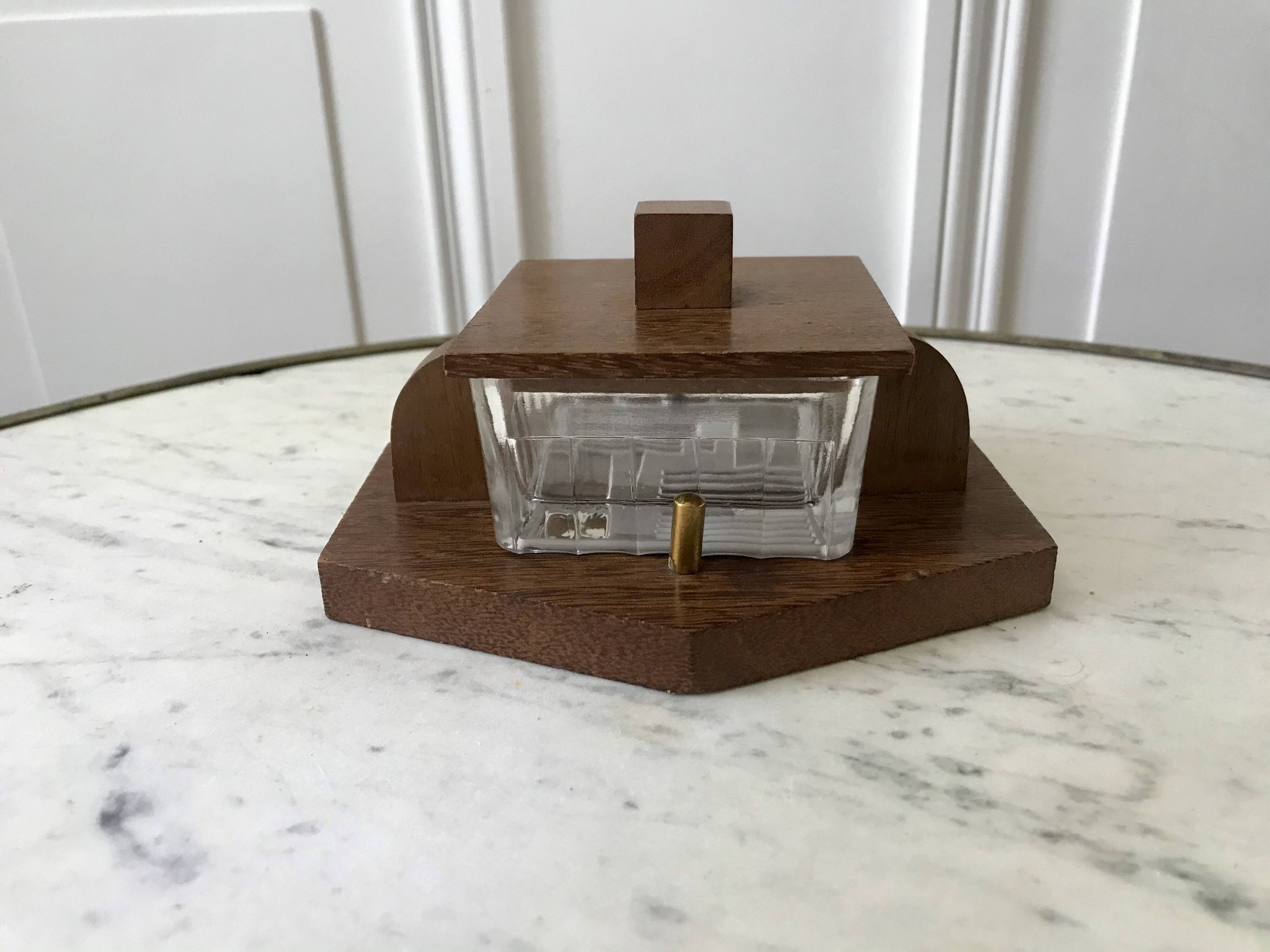small art deco box in wood and molded glass from the 1930s