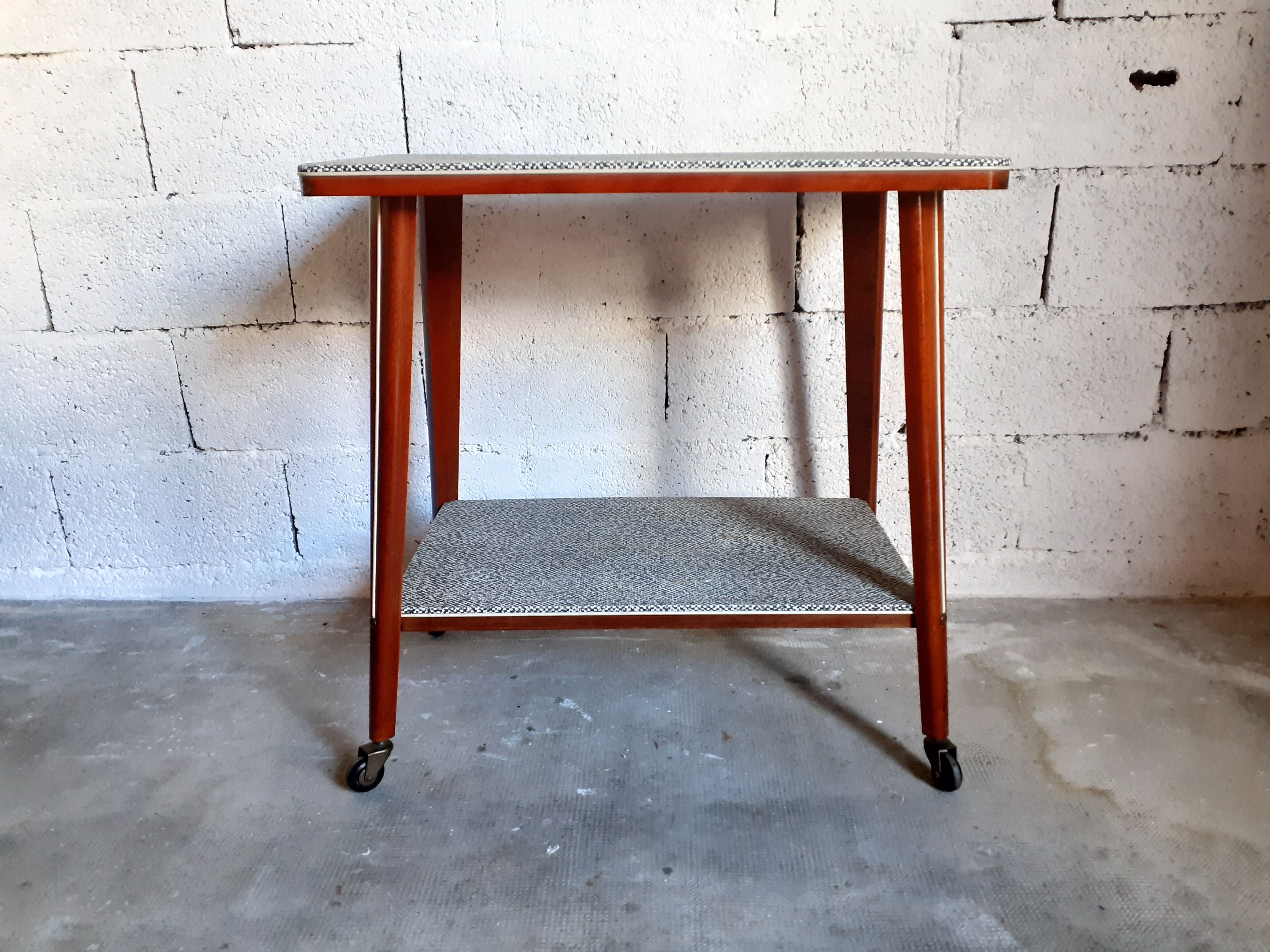 Vintage multifunction service / side table on wooden wheels 50 years 60