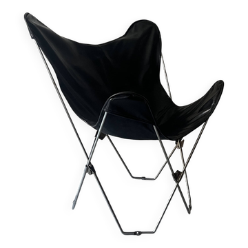 fauteuil design papillon en chrome et cuir noir