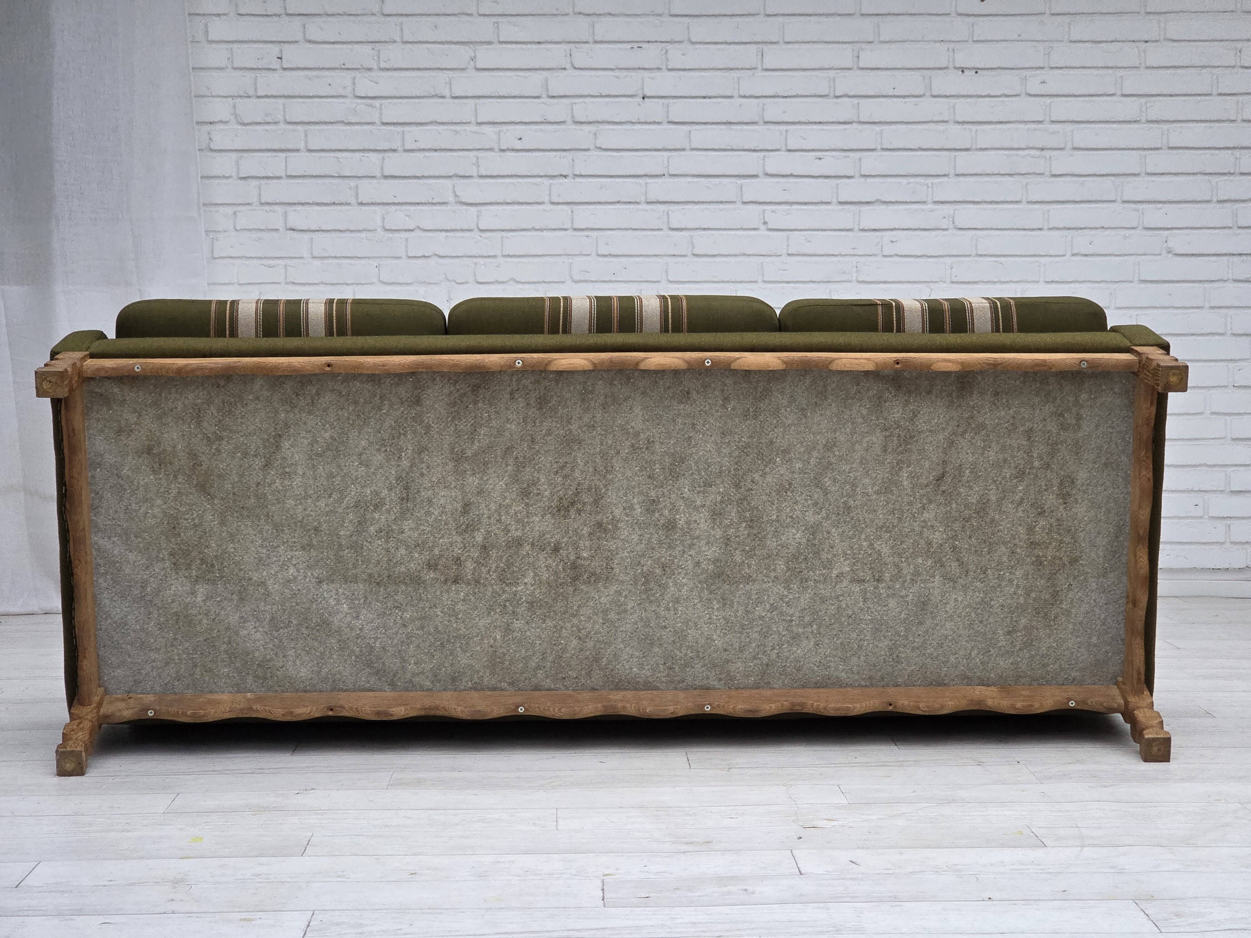 1970s, Danish 3-seater sofa, furniture wool, solid oak wood.