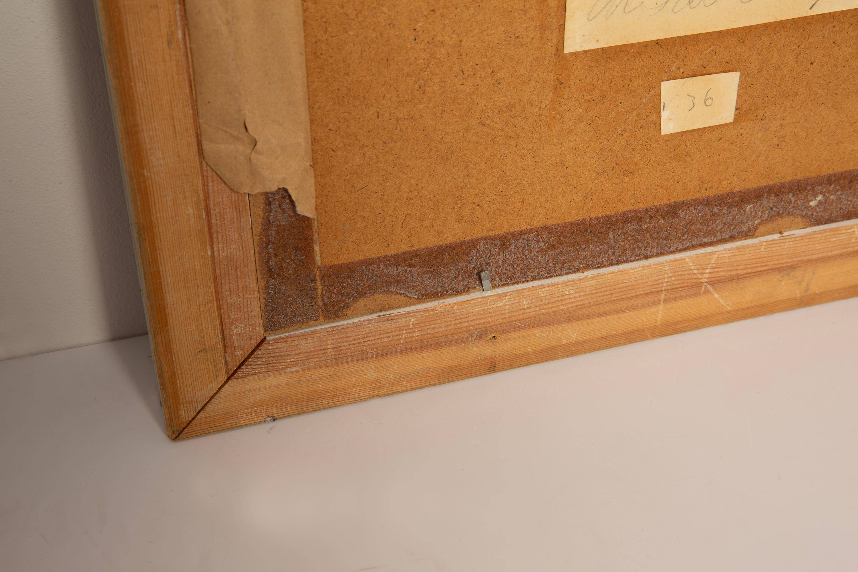 Classic female painting from the mid-century, wooden frame and linen, 1930s.