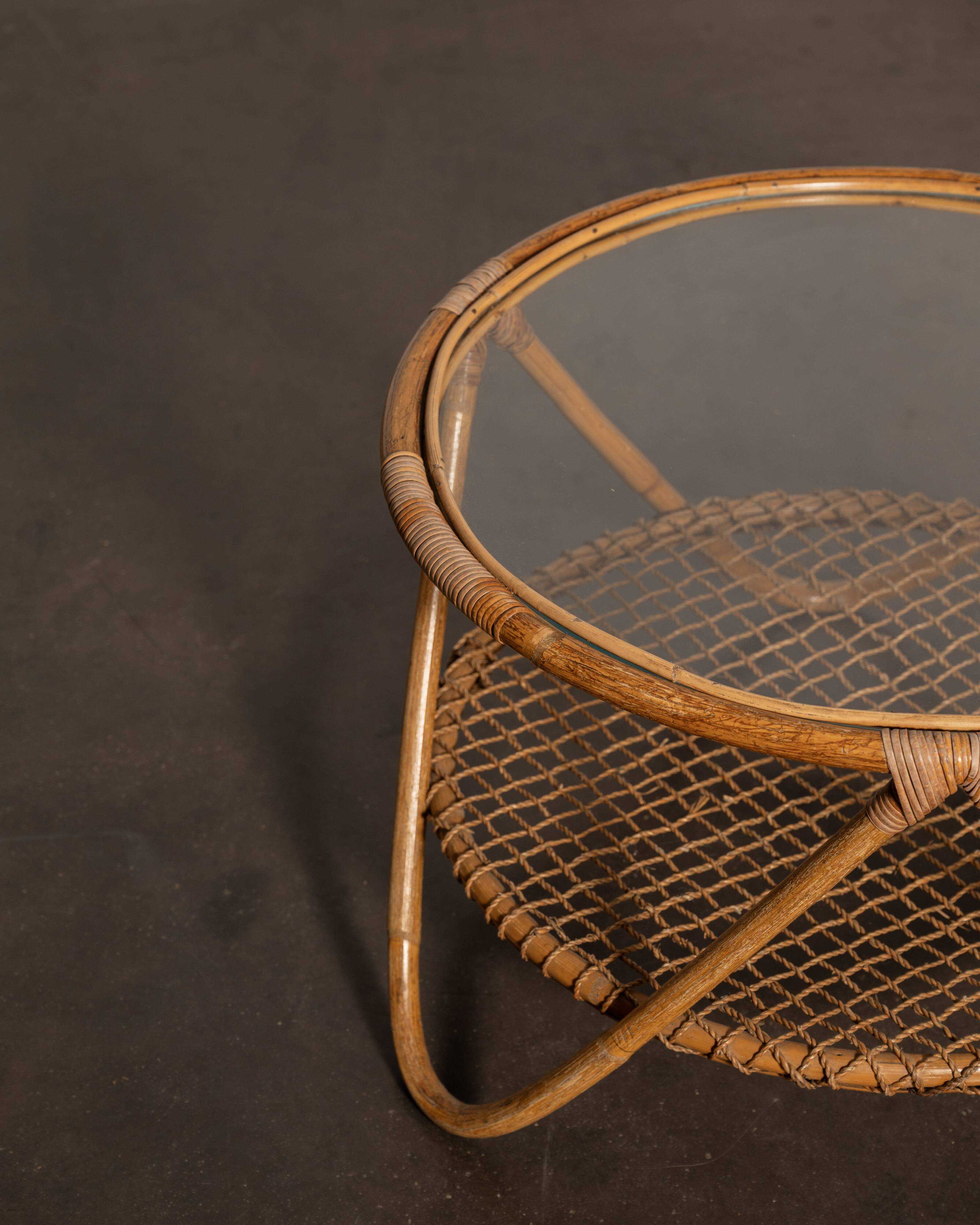 Rattan and glass coffee table