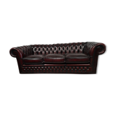 Canapé chesterfield cuir bordeaux trois places bambou