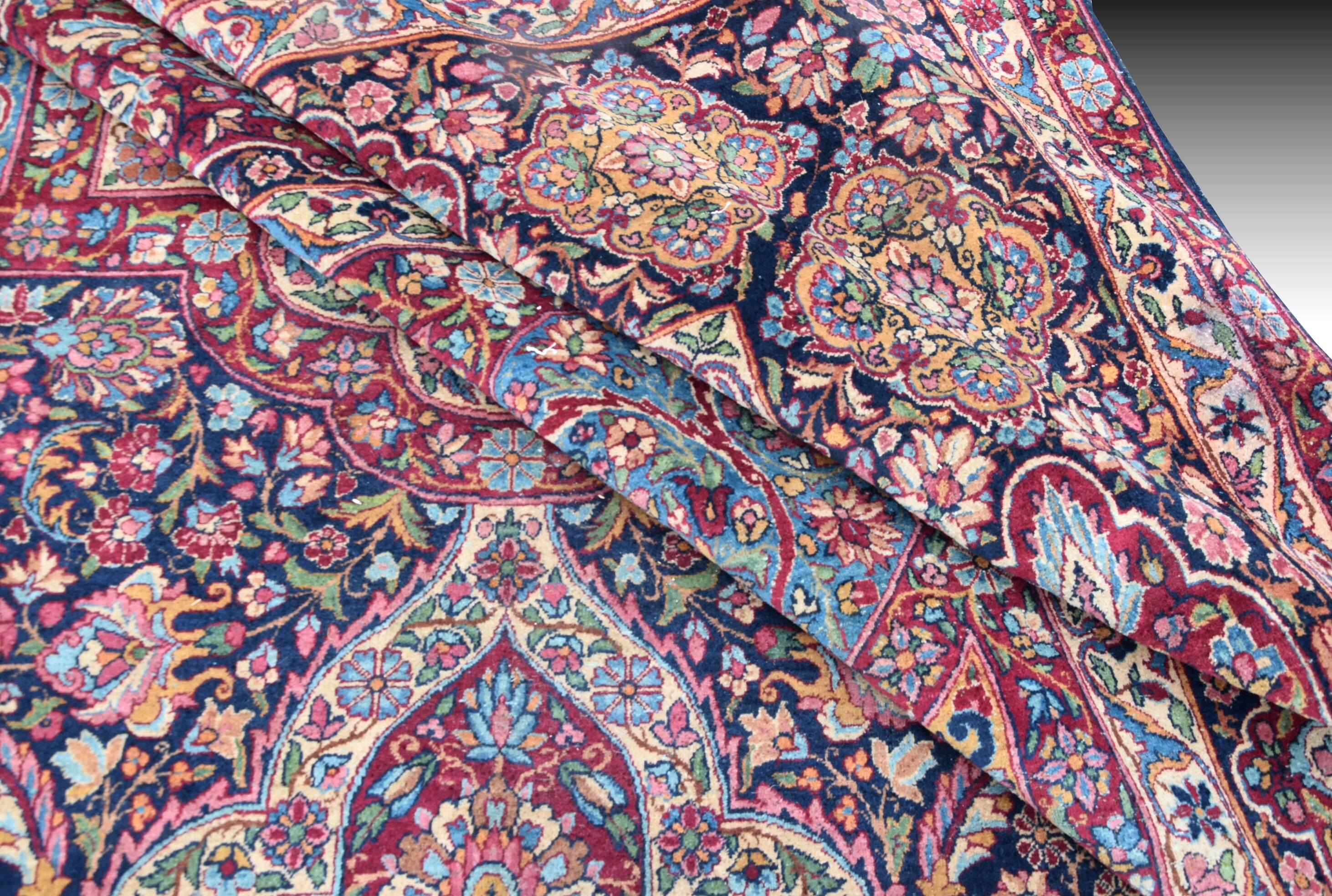 Large Antique Iranian Oriental Rug: Yazd: 4.45 X 3.30 Meters