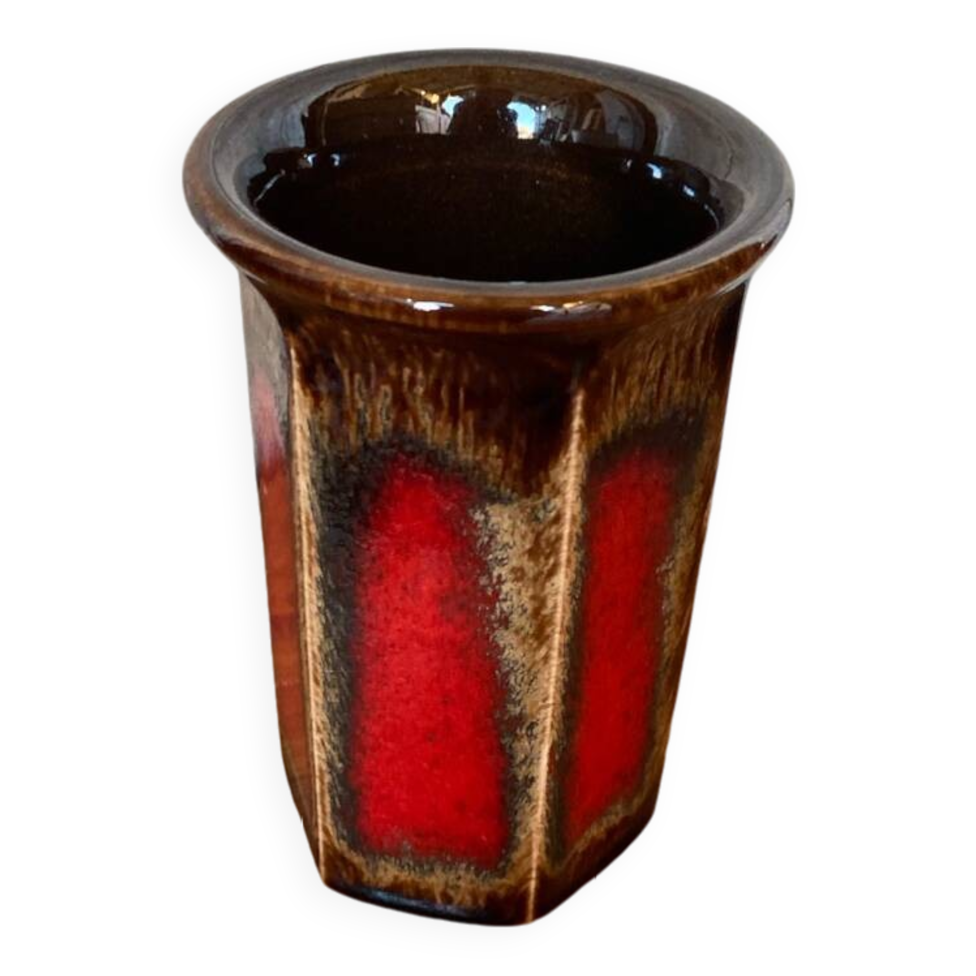 Antique Vase Scheurich Keramik Ceramic Brown Red West Germany Vintage #B767