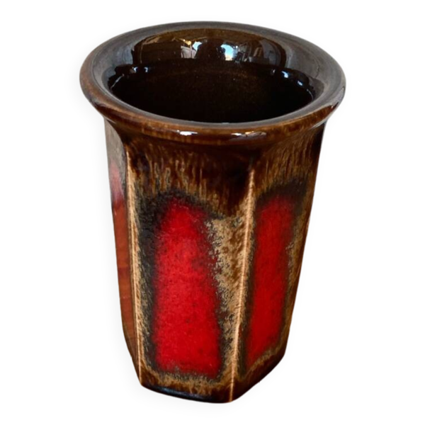 Ancien Vase Scheurich Keramik Céramique Marron Rouge West Germany Vintage #B767