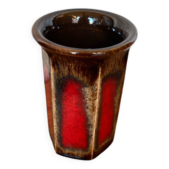 Ancien Vase Scheurich Keramik Céramique Marron Rouge West Germany Vintage #B767
