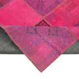 Hand-knotted turkish vintage 180 cm x 236 cm pink patchwork carpet