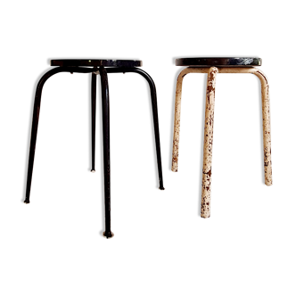 Duo of metal stools and sitting formica