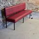 1960s double bistro bench in buttoned burgundy red skai
