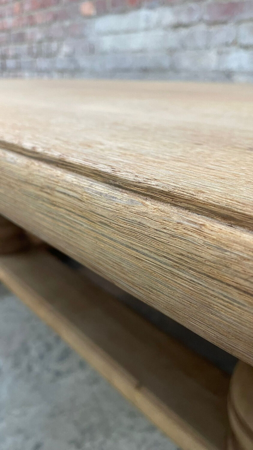 Massive oval monastery table made of bleached oak with turned legs