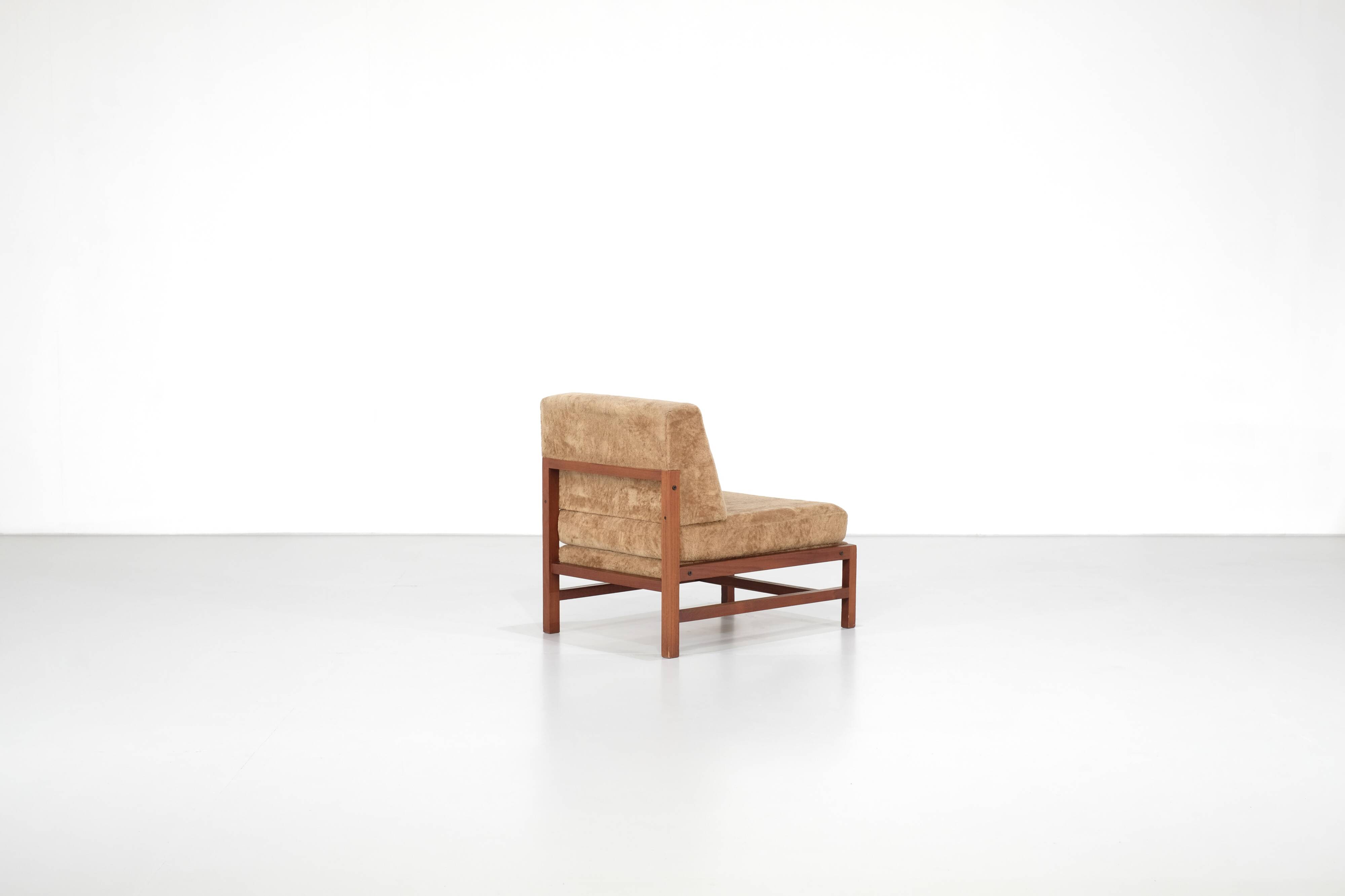 Wooden armchair covered in fabric, Italy, 1960s.