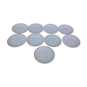 Set de 9 assiettes à fromage K G Lunéville modèle flan impérial diam 18,5 cm