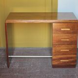 Vintage desk, wooden Art Deco desk from the 1930s, desk with drawers.
