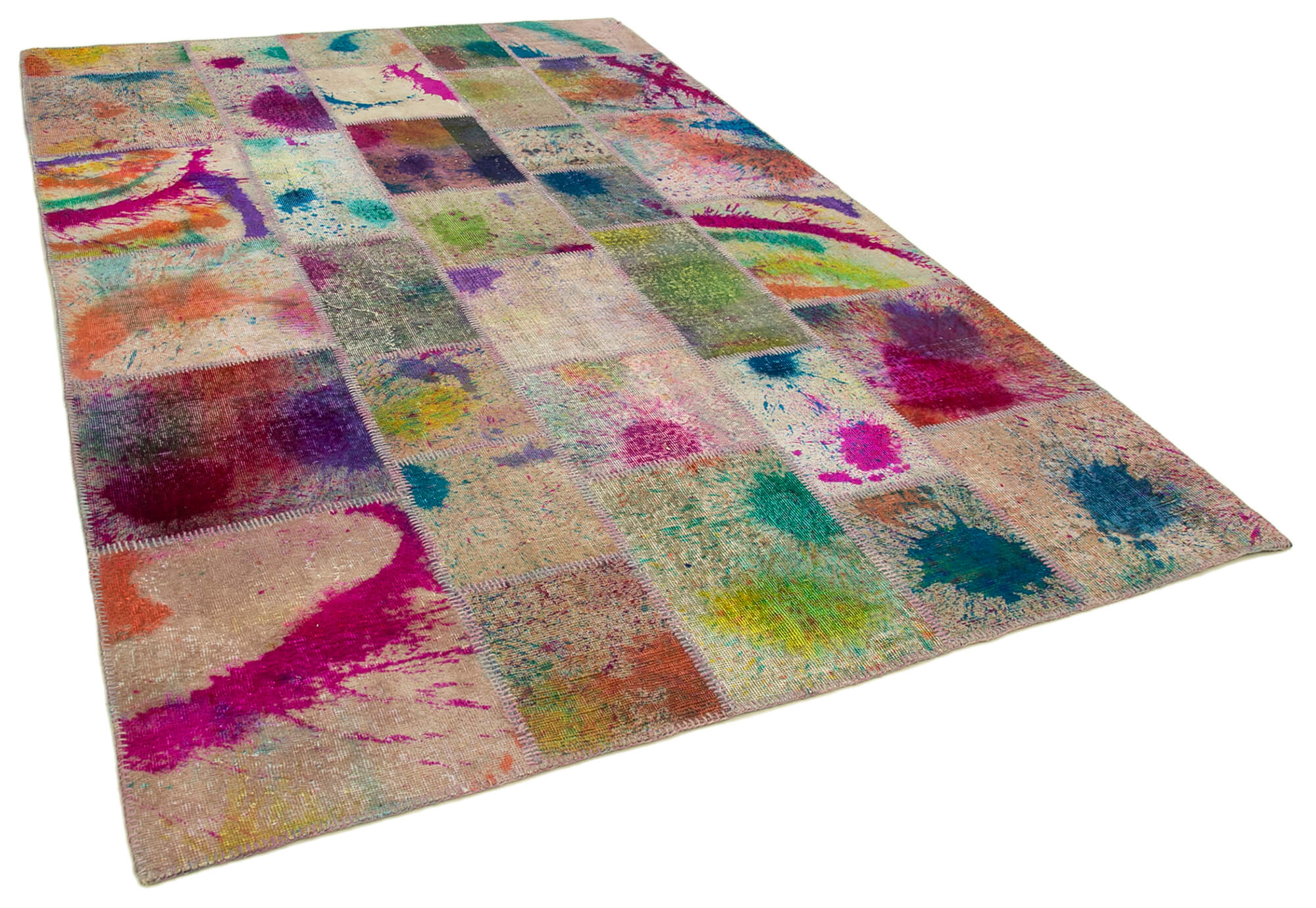 Hand-knotted oriental overdyed 204 cm x 302 cm multicolor patchwork carpet
