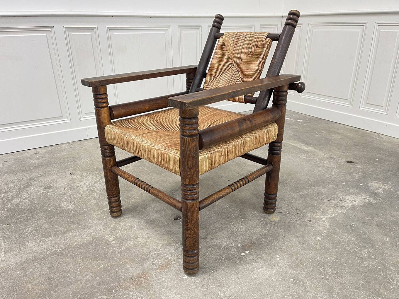 Fauteuil paillé 1950 dlg Dudouyt