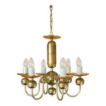 Vintage lustre Kamenický Šenov in amber glass and gold metal – Czechoslovakia