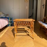 Petite table basse en rotin et bois vintage