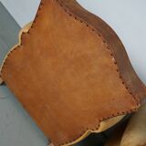 Pair of French Cognac Moustache Back Leather Club Chairs, 1940s