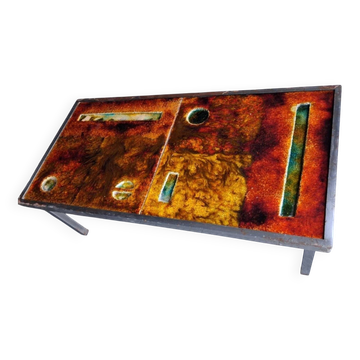 Table basse en pierre de lave émaillée par Robert & Jean Cloutier 1950
