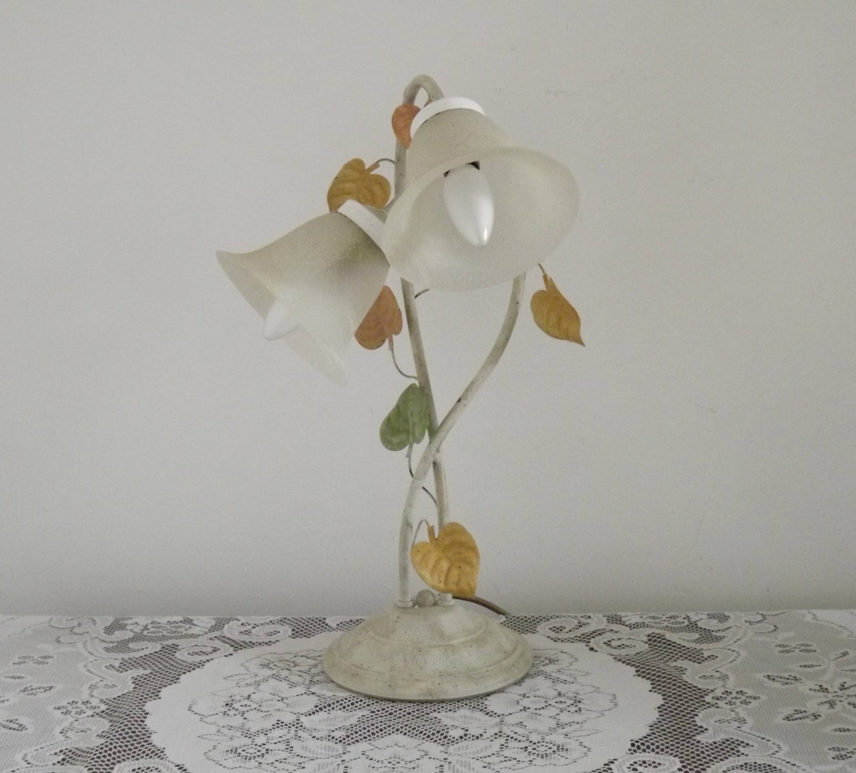 Vintage French double table lamp with glass shade "Autumn Leaves" 5488