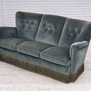 1960s, 3-seater Danish sofa, green furniture velour.