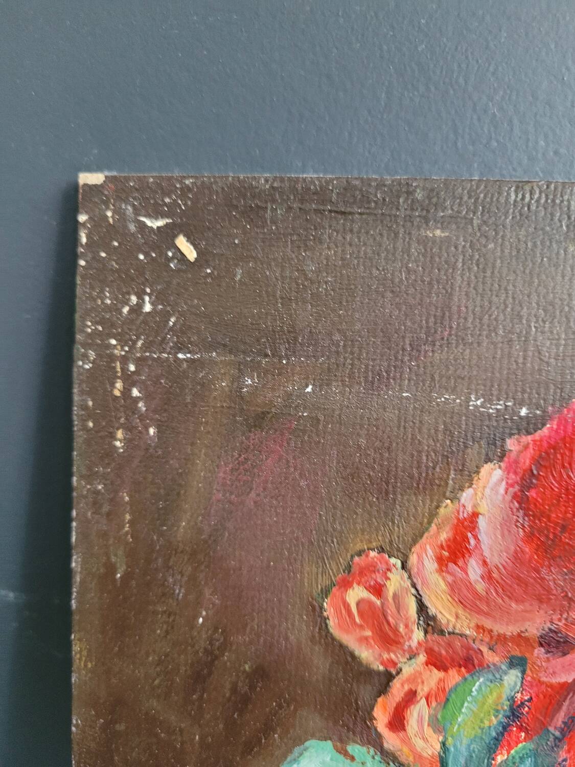 Oil painting on cardboard - bouquet of peonies