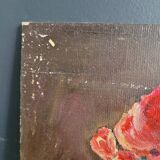 Oil painting on cardboard - bouquet of peonies