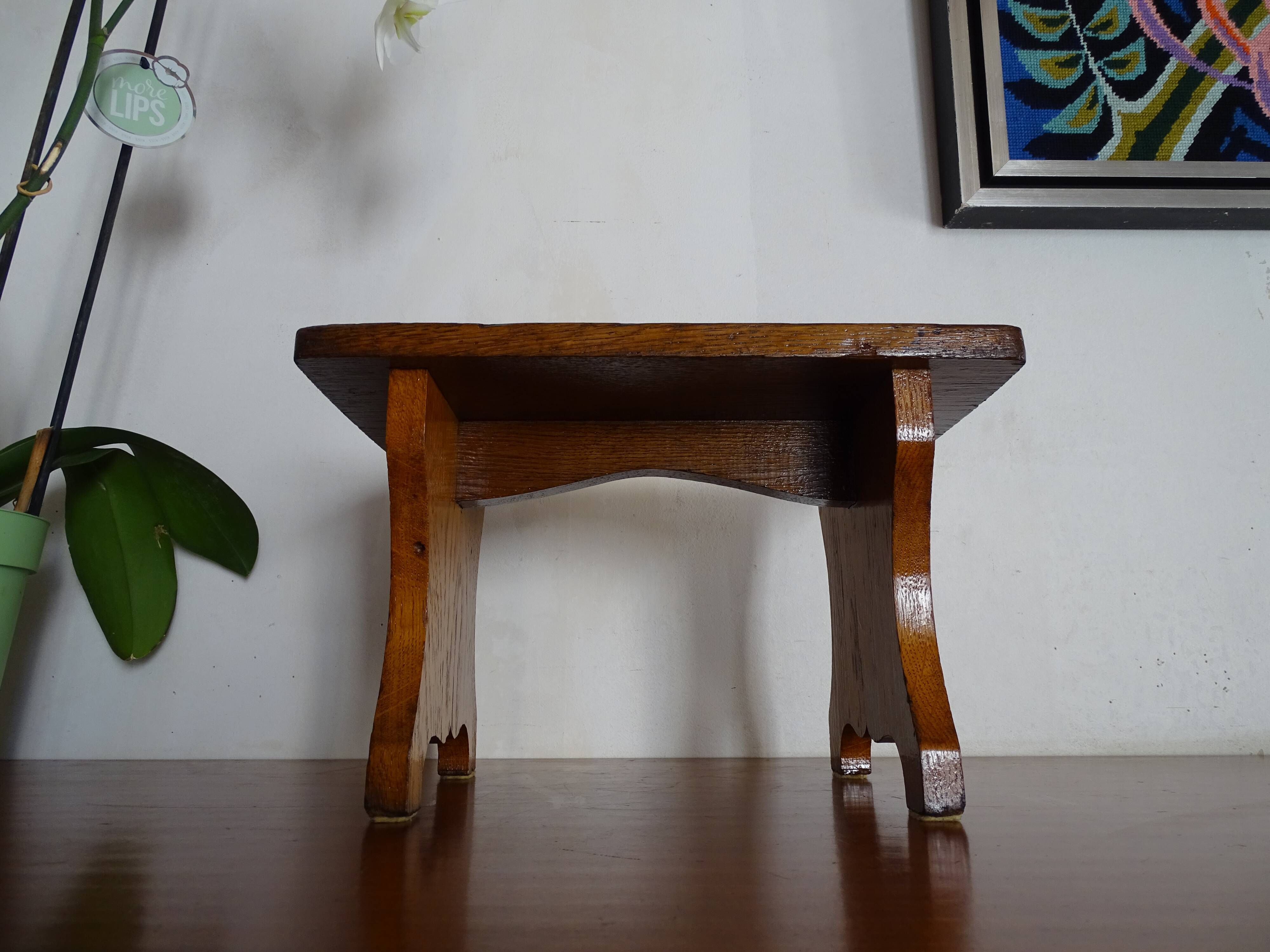 Vintage brutalist wooden stool