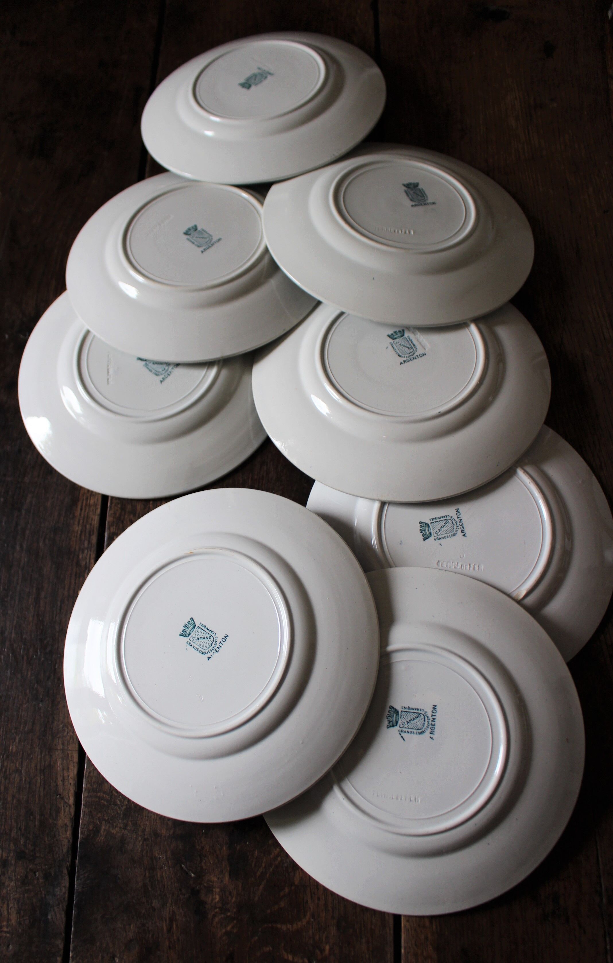 Lot 8 flat plates Terre de Fert vert Fleurs Argenton Saint Amand