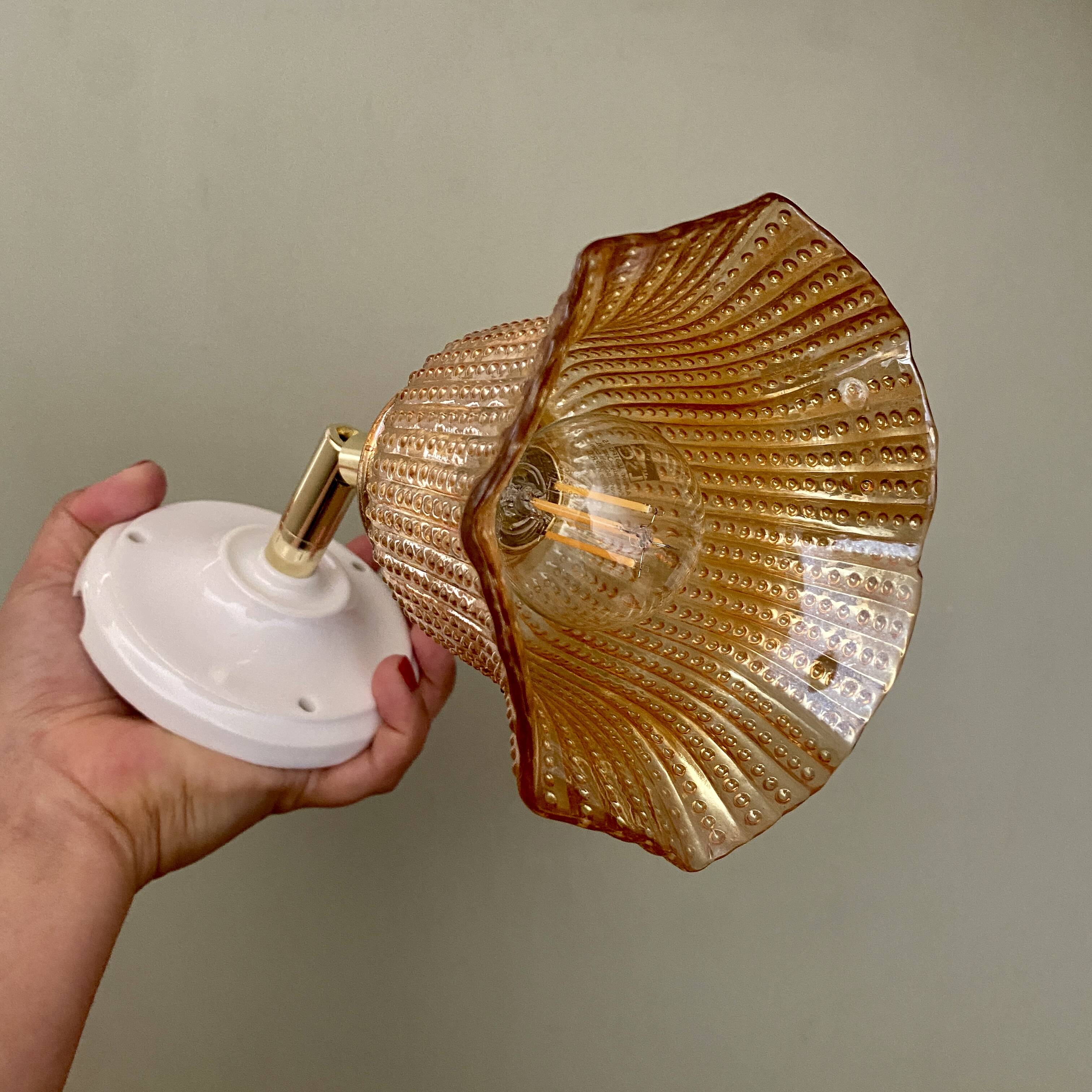 Vintage amber glass tulip wall light
