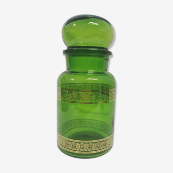 Vintage green jar with golden borders
