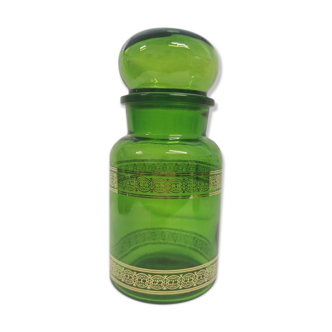 Vintage green jar with golden borders