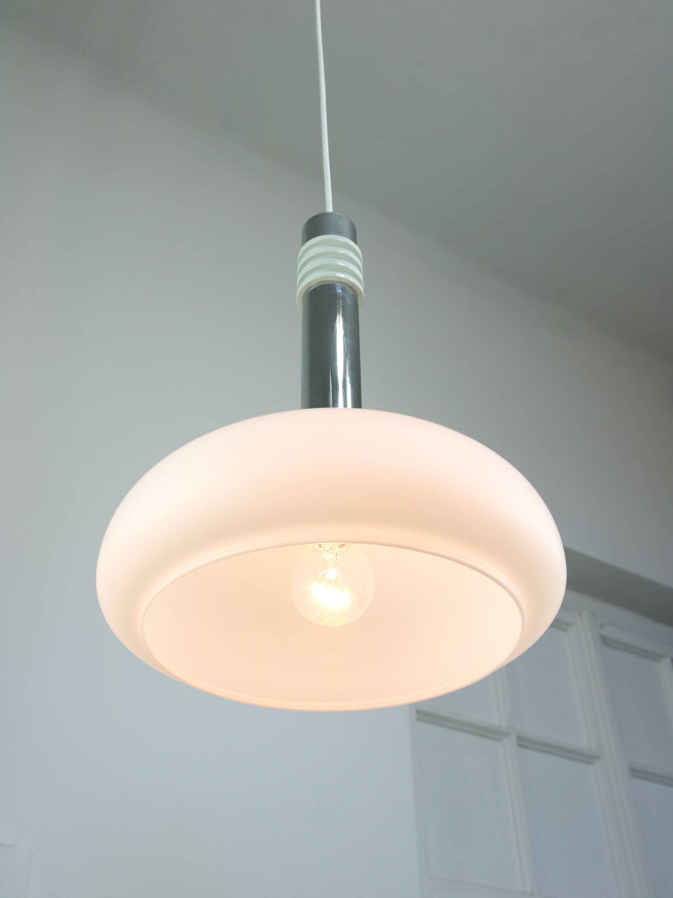 Mid-Century Danish Chrome & Opaline Pendant Lamp, 1960s
