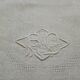Ancient tablecloth, 12 embroidered towels monogram RD damasse de roses , friezes art deco