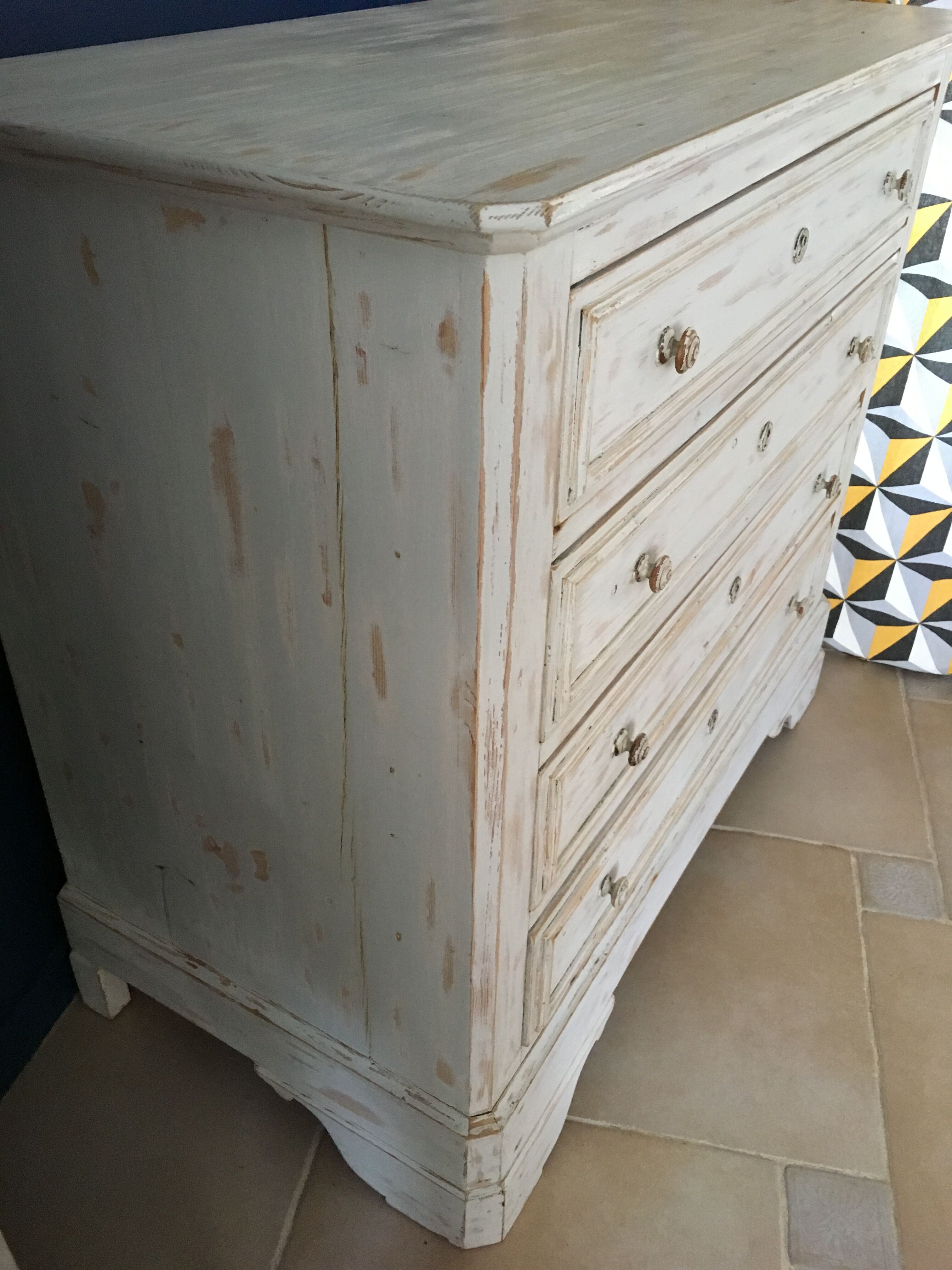 Antique white cerused chest of drawers