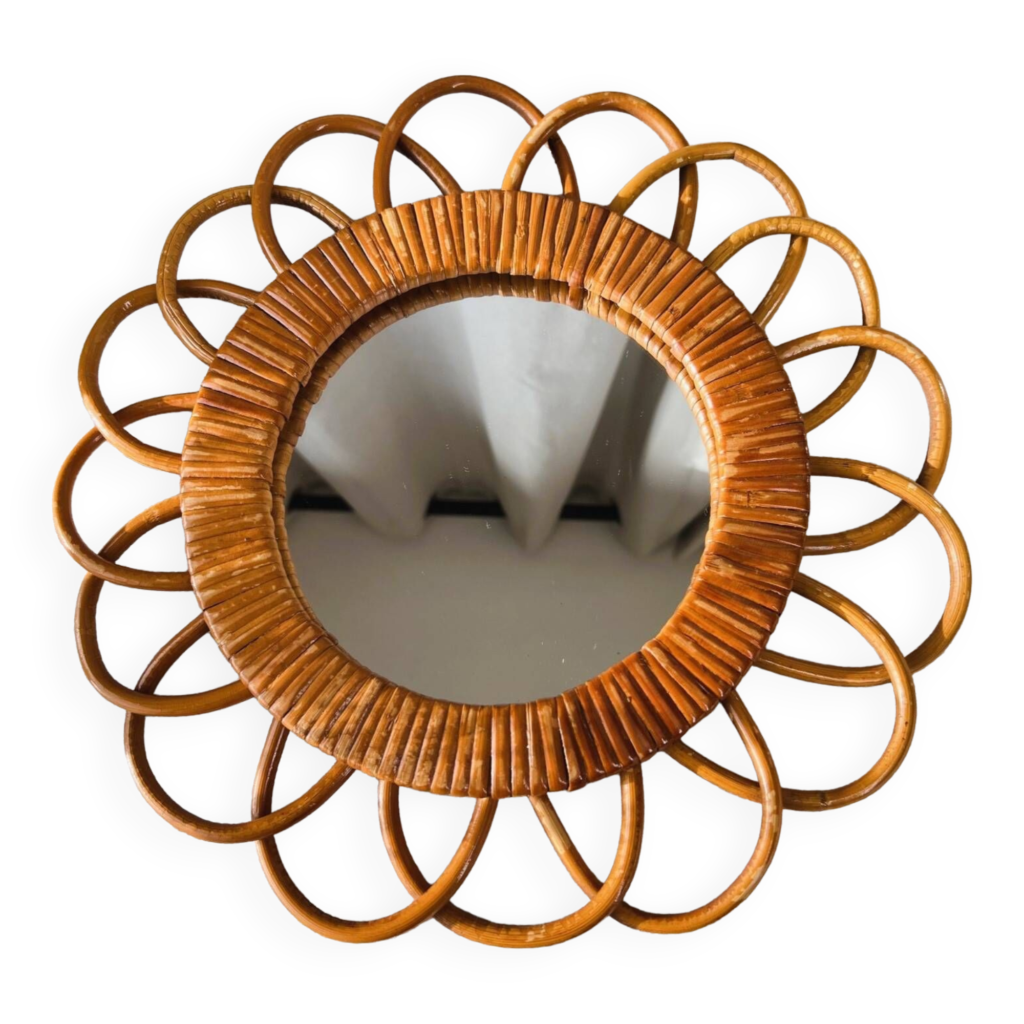 Round vintage wicker mirror