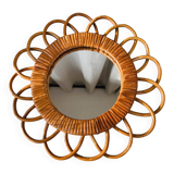 Round vintage wicker mirror