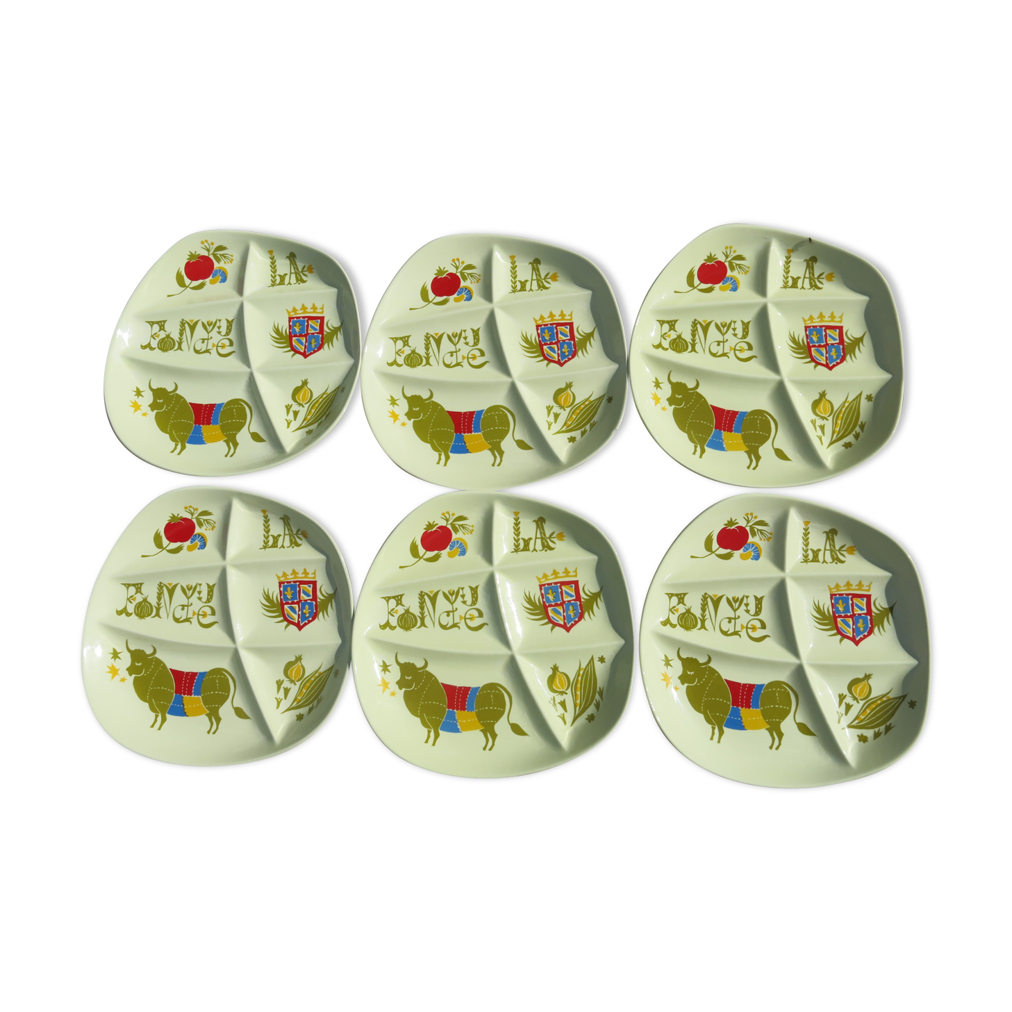 6 vintage fondue plates from the manufacture Salins les bains