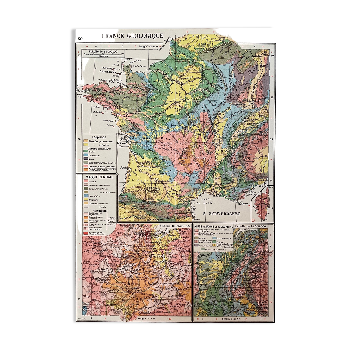 Old map of the geological France of 1945