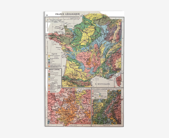 Ancienne carte de la France géologique de 1945
