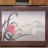 silk painting lotus flowers signed sam yvan vintage 1970 1980