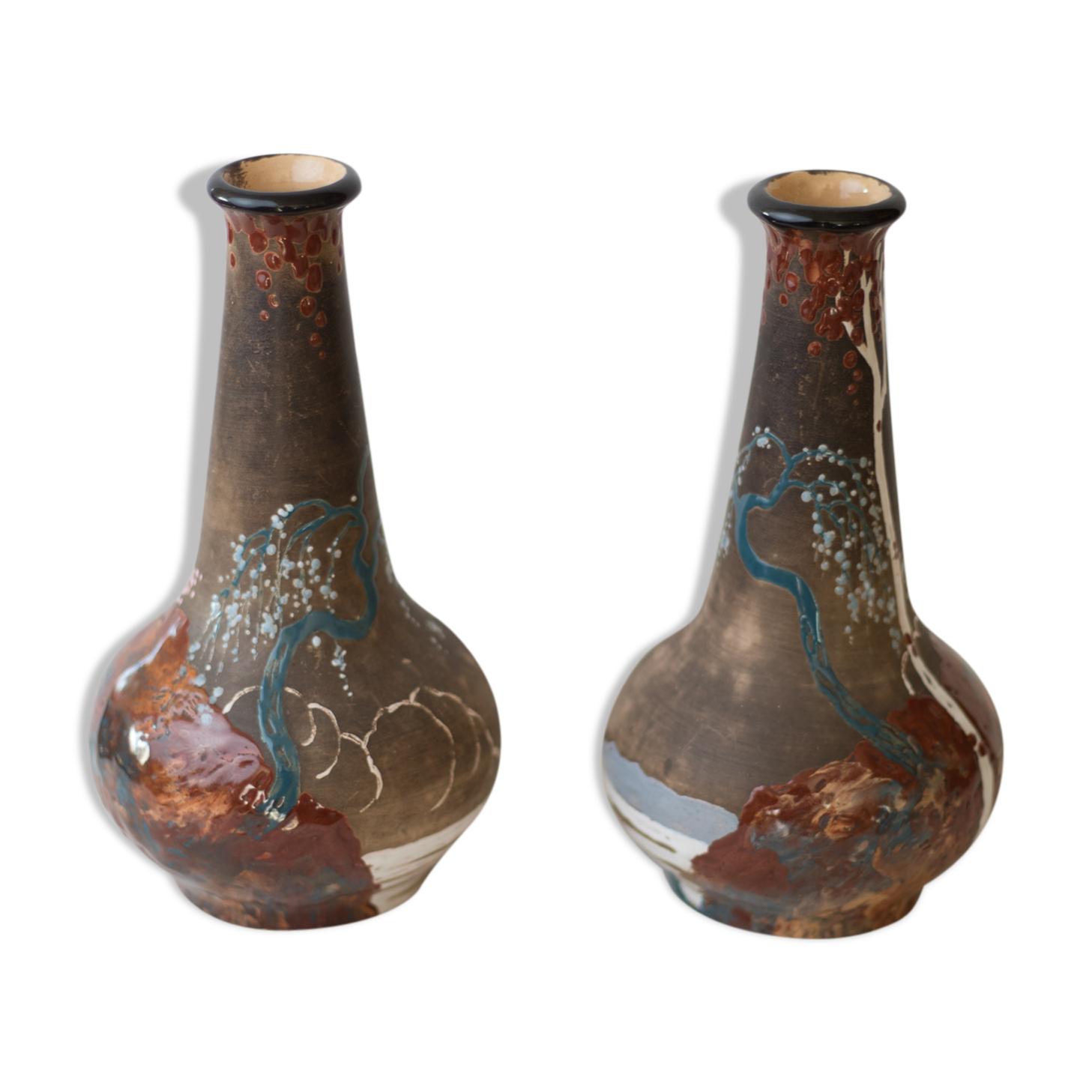 Pair of vase signed Japanese Edmond Lahaye of Vallauris
